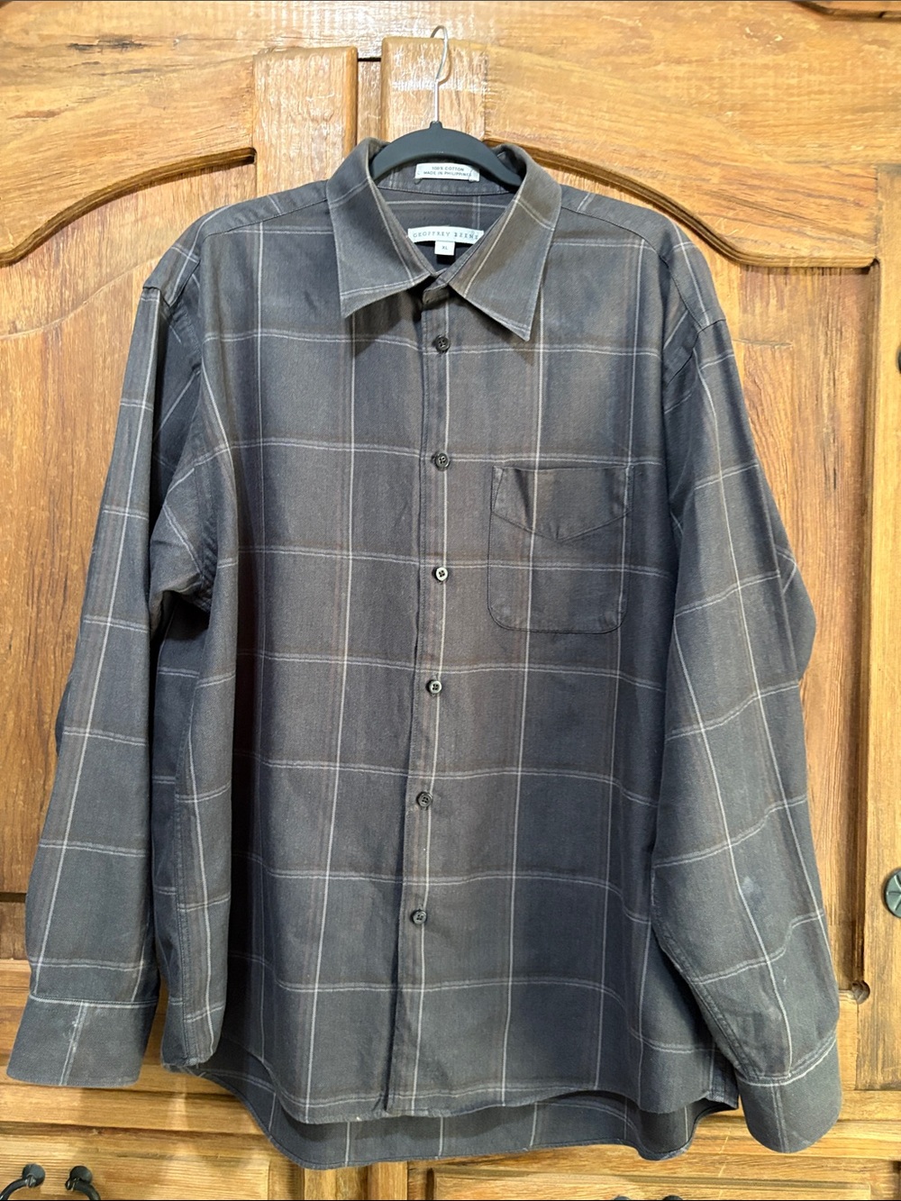 Geoffrey Beene Charcoal Gray Windowpane Button-Down Shirt
